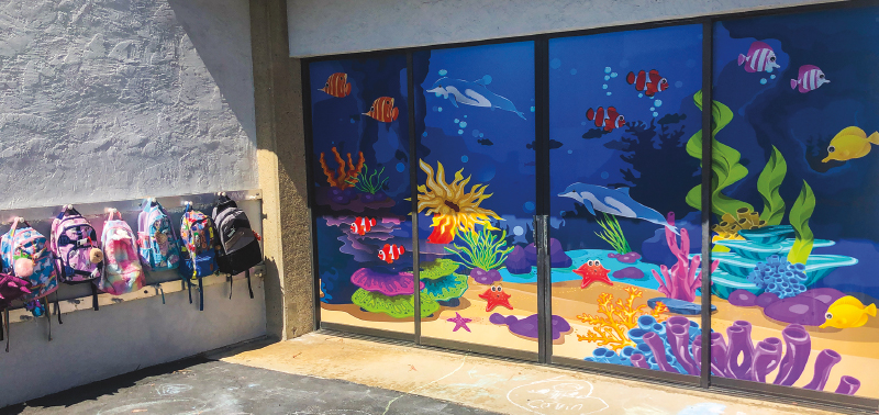 Under sea window graphics displayed at school